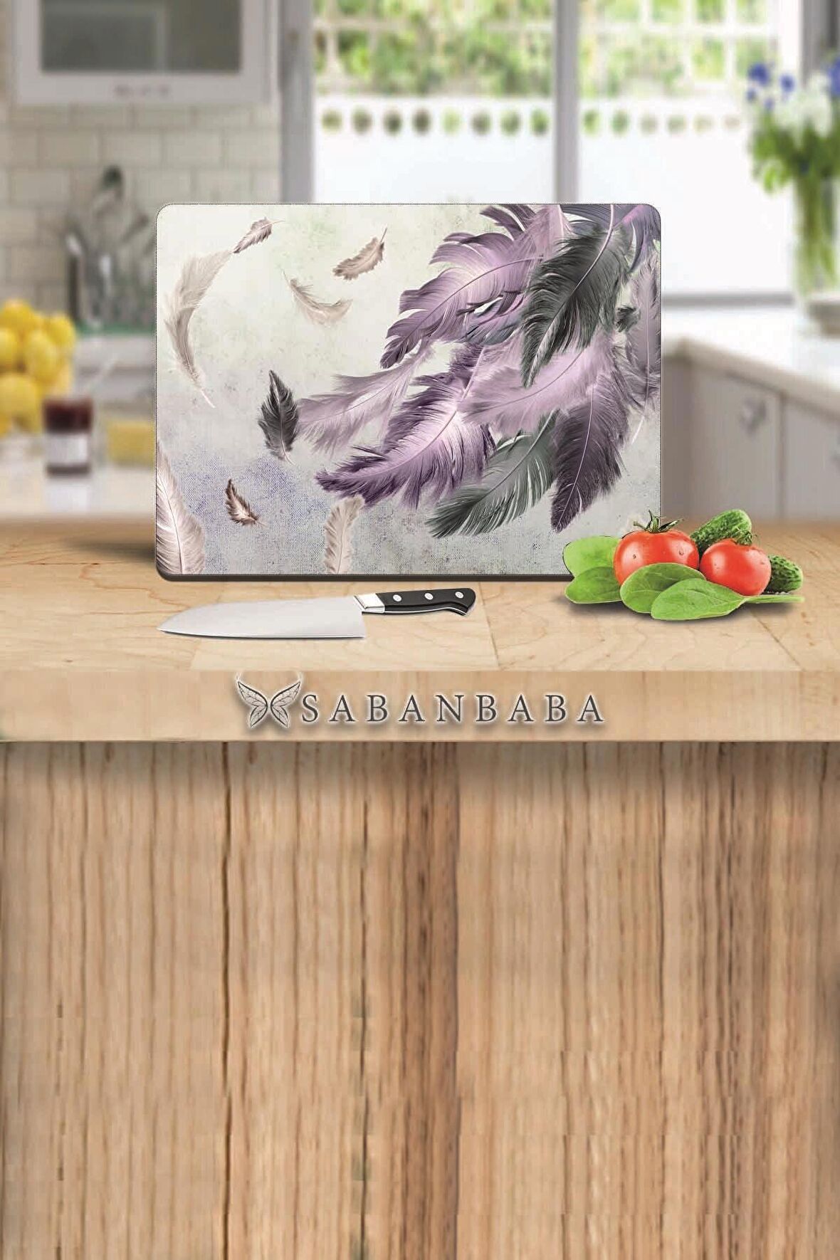  Kuş Tüyü  Desen  Cam Kesme Tahtası - Cam Kesme Tablası | 30 Cm X 40 Cm