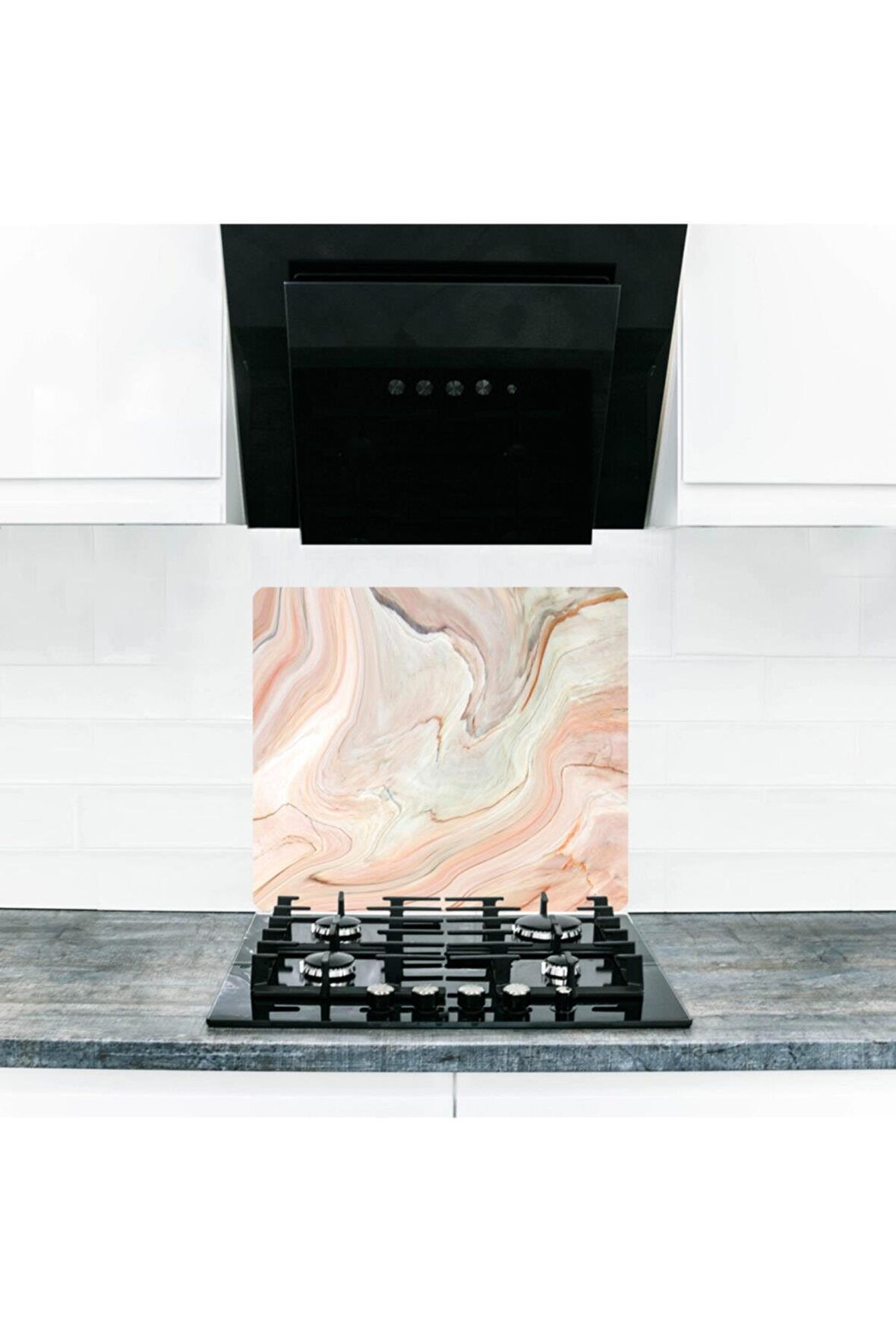 Topraklı Mermer Cam Ocak Koruyucu Ve Cam Kesme Tahtası 50 cm X 56 cm Tek Parça