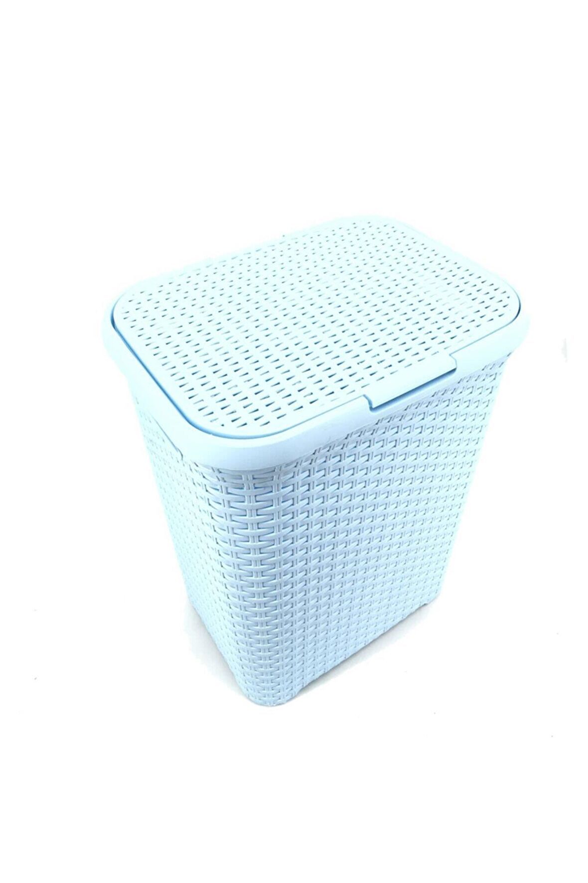 Hasır Desenli Plastik Çamaşır Sepeti Açık Mavi