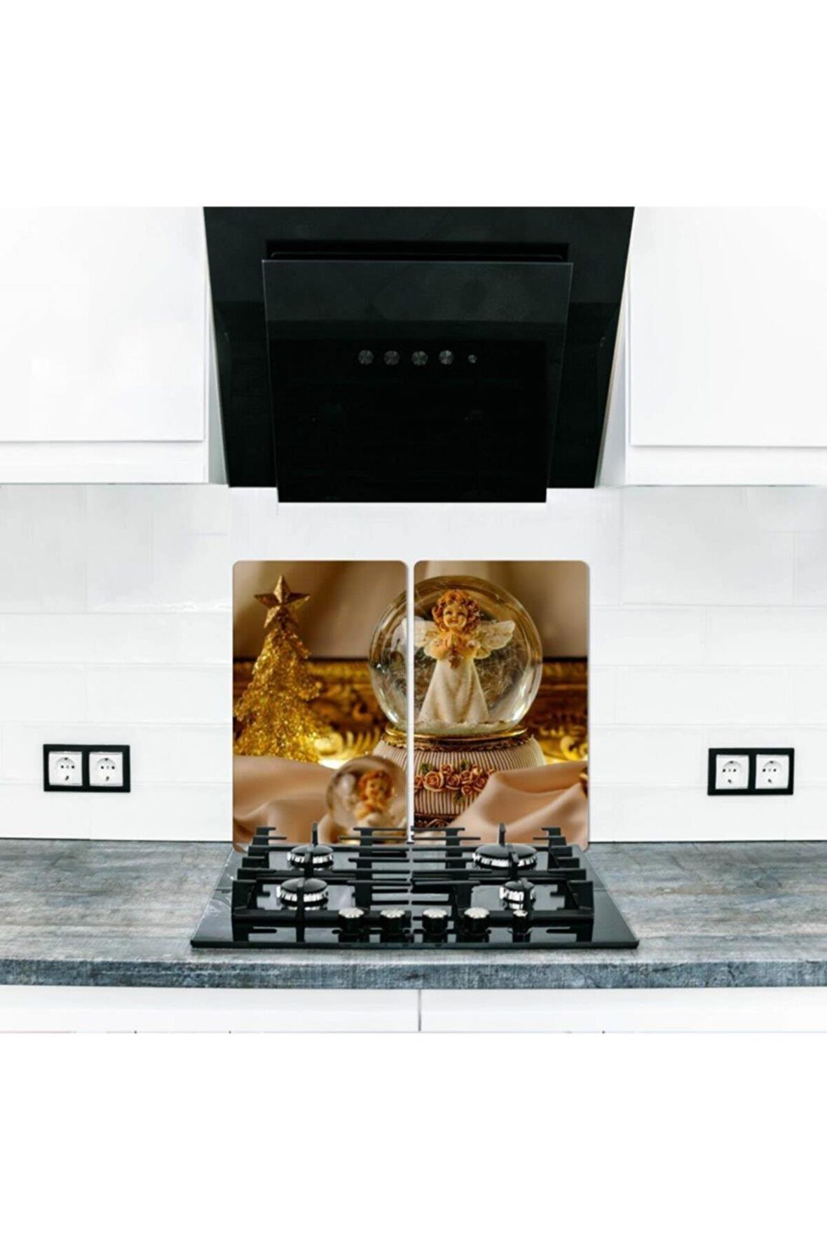 Cam Ocak Arkası Koruyucu ve Kesme Tahtası Beyaz Melek | 30cm x 52cm 2'li