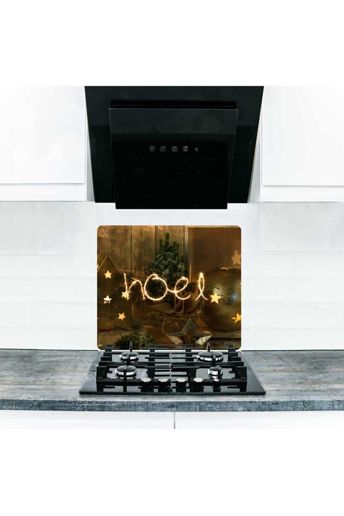Cam Ocak Arkası Koruyucu ve Kesme Tahtası Noel |  50cm x 56cm Tek Parça