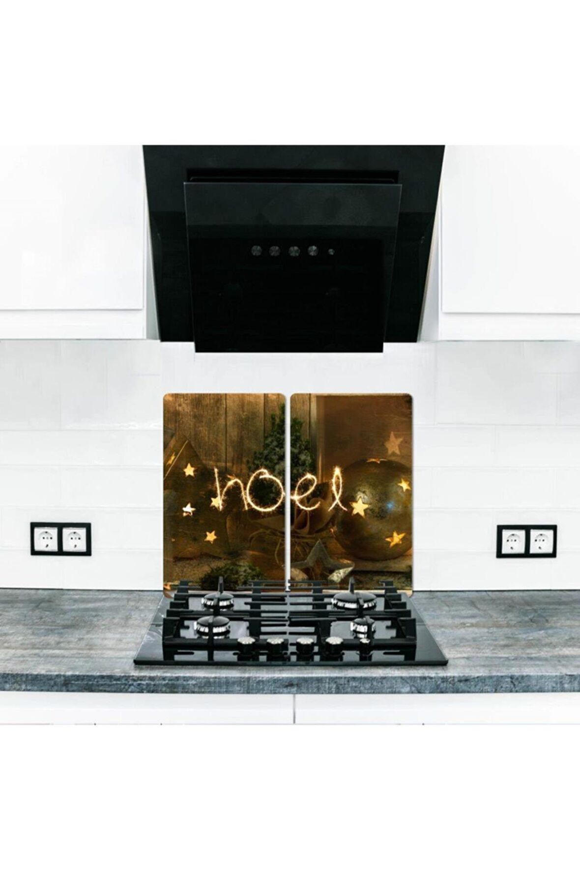 Cam Ocak Arkası Koruyucu ve Kesme Tahtası Noel | 30cm x 52cm 2'li