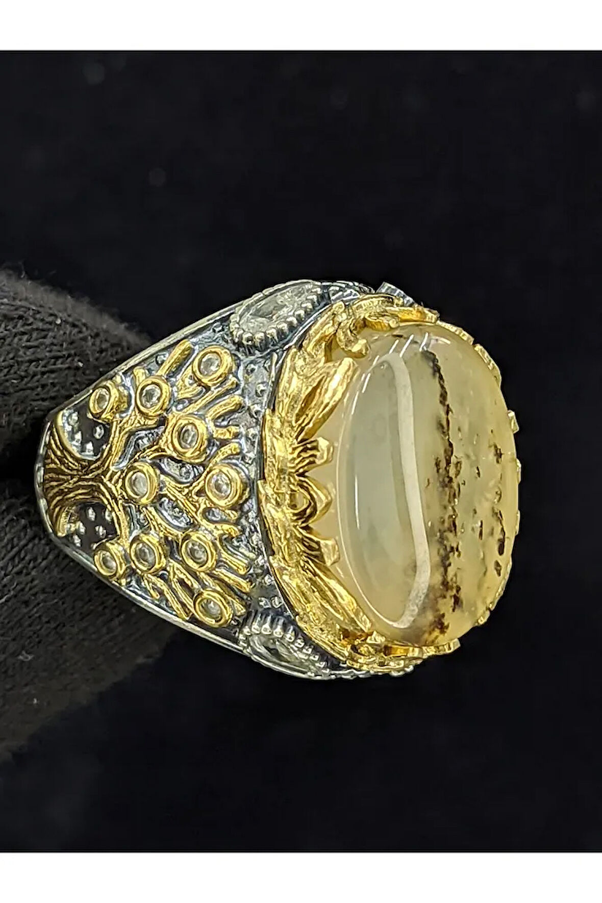 Yaşam Ağacı Modelli  Oval Yemen Akik Taşlı 925 Ayar Erkek Gümüş Yüzük