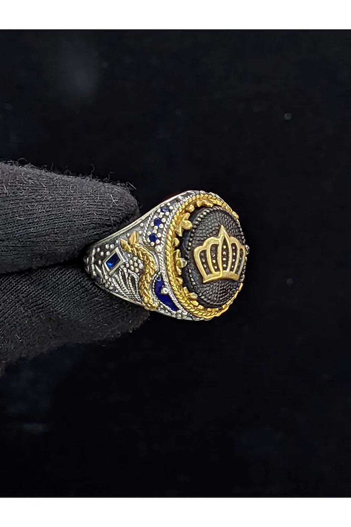 Markazit Taşlı Kral Tacı Figürlü 925 Ayar El Yapımı Gümüş Yüzük