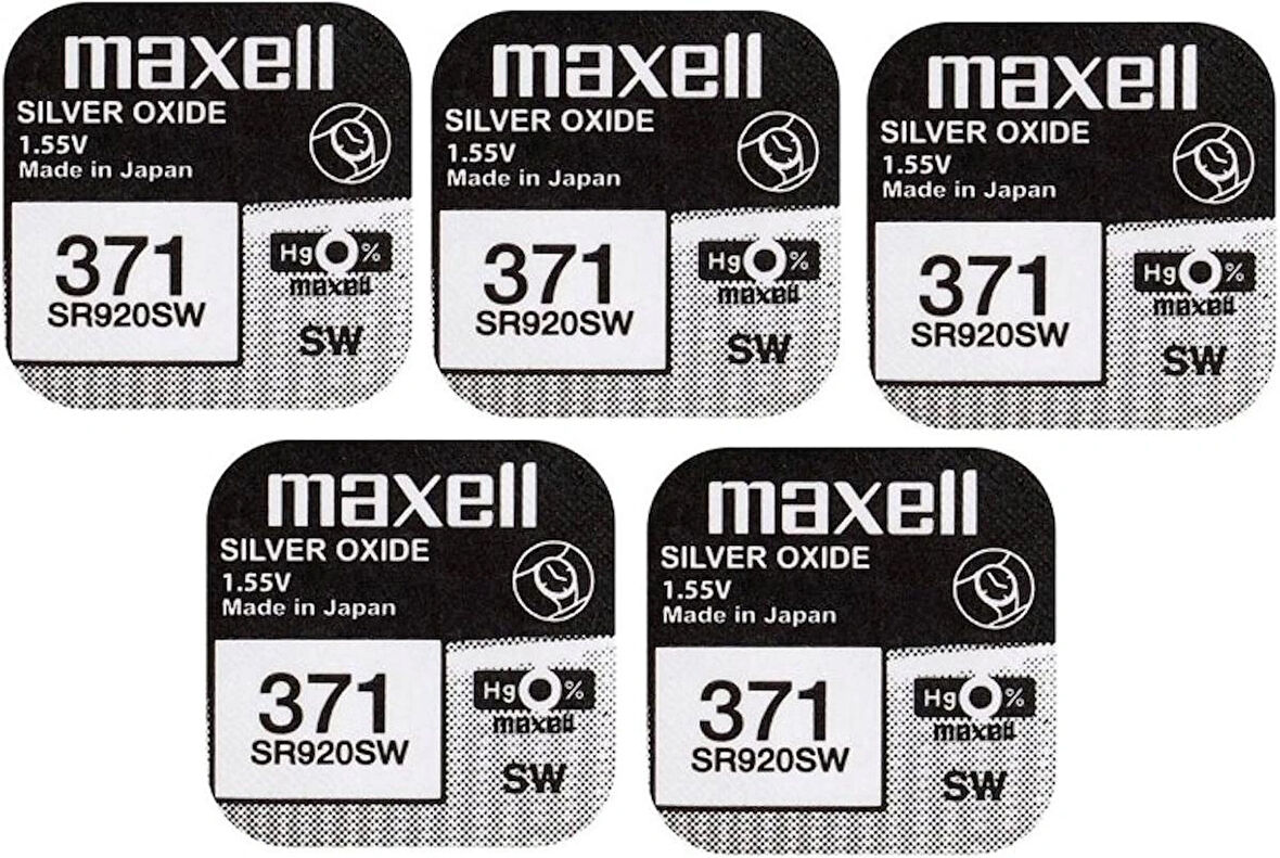 Maxell x Maxell 371 SR920SW gümüş oksit 0 Mercury saat pilleri, 5 adet
