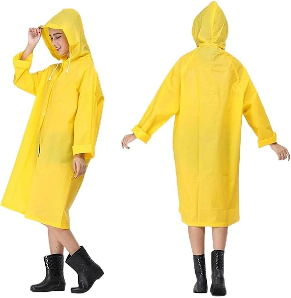 Pvc Yağmurluk Pardesü Sarı Unisex 150 GR Extra Güçlü Çift Katman eva ile kaplanmış astarsız%100 Su geçirmez Kapşonlu Yağmurluk Mont Outdoor Kaban 66-155 CM