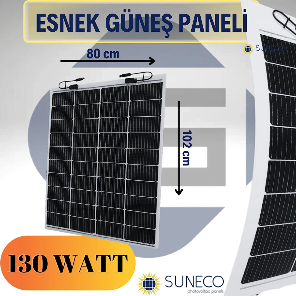 130 Watt Yarı Esnek Güneş Paneli Half Cut Monokristal Solar Güneş Paneli Karavan Tekne