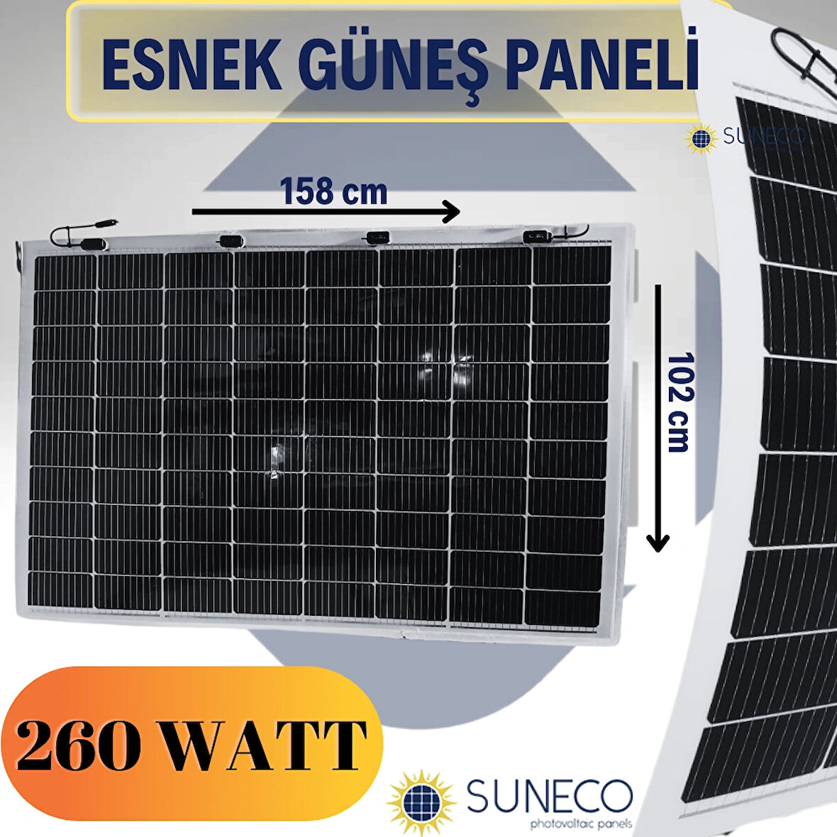 260 Watt Yarı Esnek Güneş Paneli Half Cut Monokristal Solar Güneş Paneli Karavan Tekne