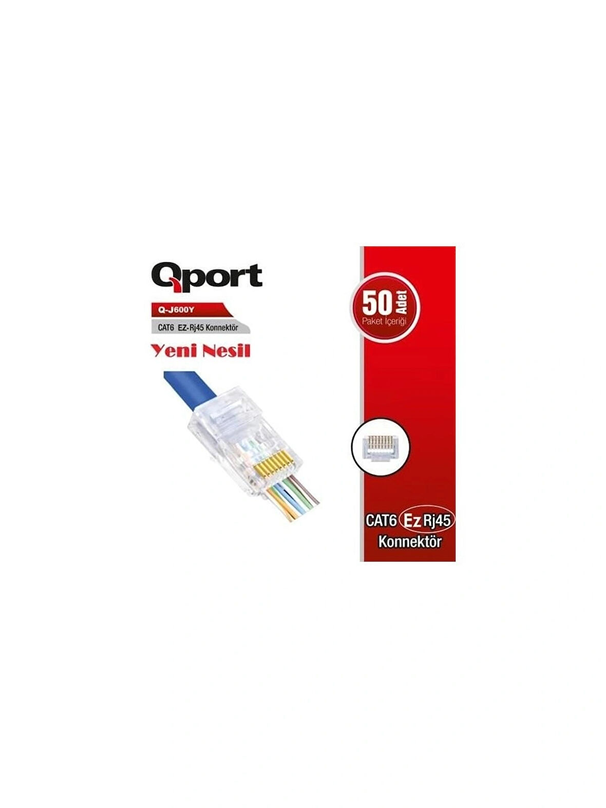 Qport Q-J600Y Cat6 50'lik Paket EZ-RJ45 Yeni Nesil Konnektör