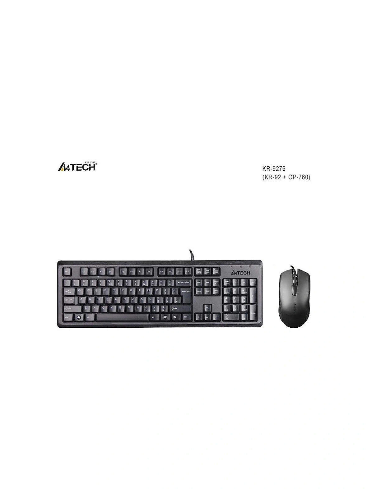 A4Tech A4 TECH KR-9276 USB Q Trk Optic Mouse Suya Dayanıklı Siyah Multimedya Klavye - Mouse Set