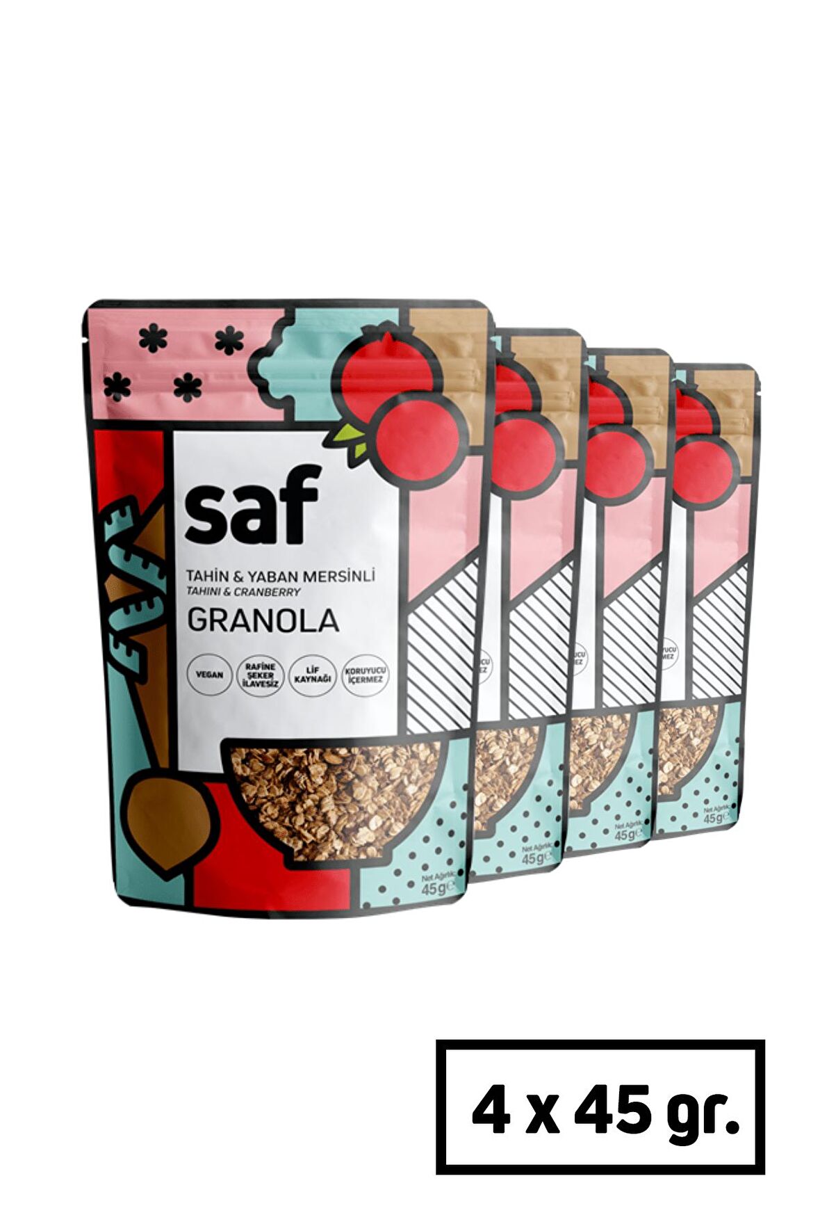 Saf Tahinli ve Yaban Mersinli Granola 4 x 45 G