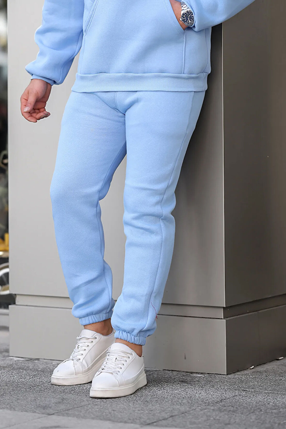 Erkek Üç İplik Şardonlu İçi Polar Baskısız Sportif Basic Eşofman Altı