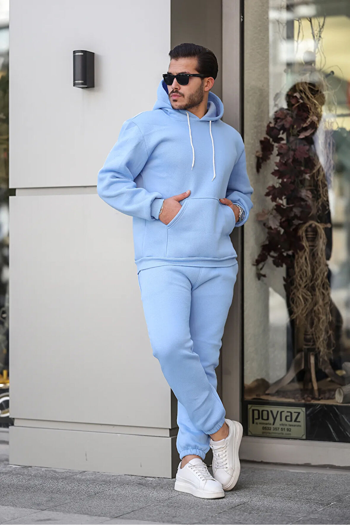 Erkek Bebe Mavi 3 İplik Şardonlu Alt Üst Spor Eşofman Takımı İçi Polar Oversize Beden Lastikli Paça