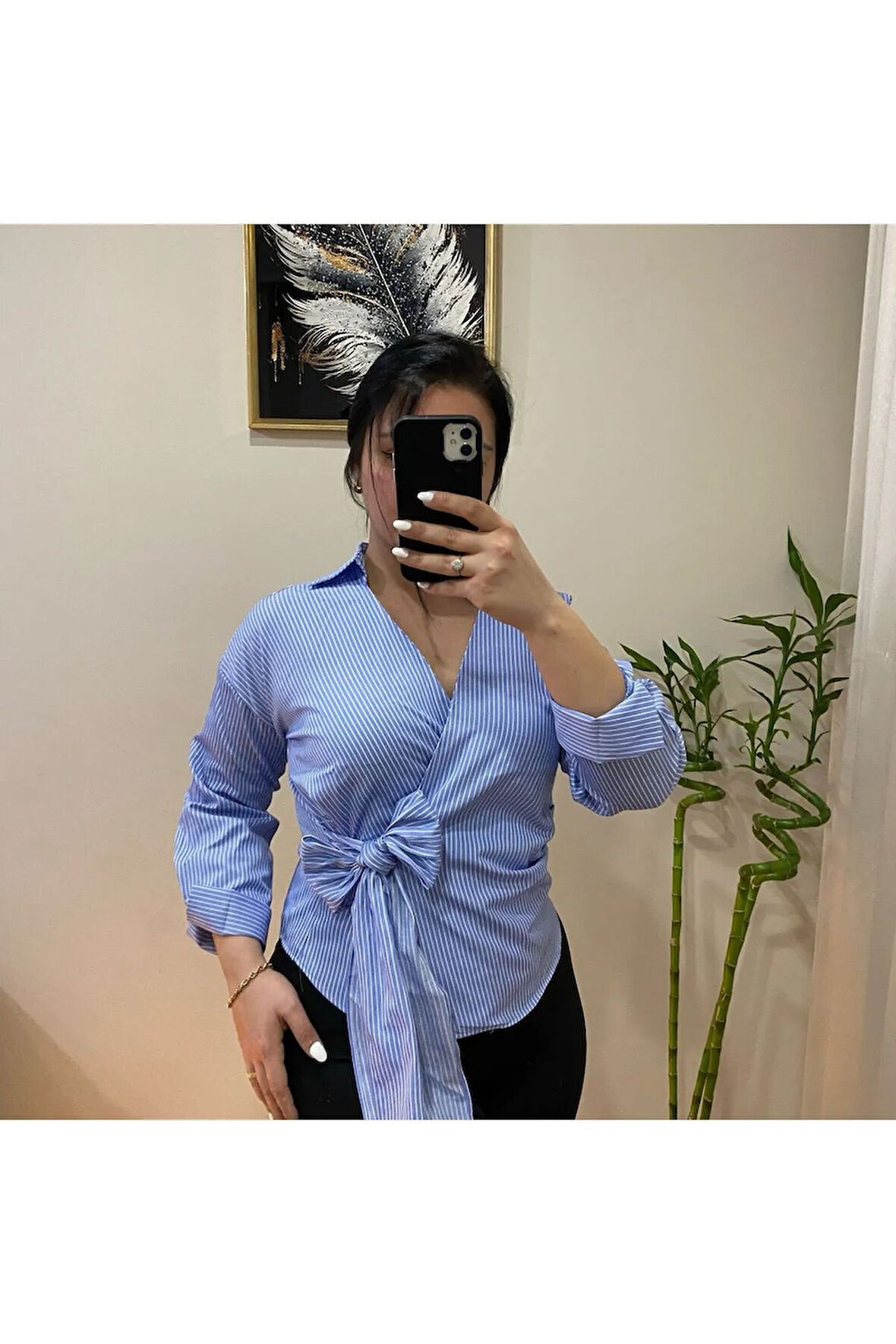 Çizgili Kruvaze Bağlamalı Gömlek
