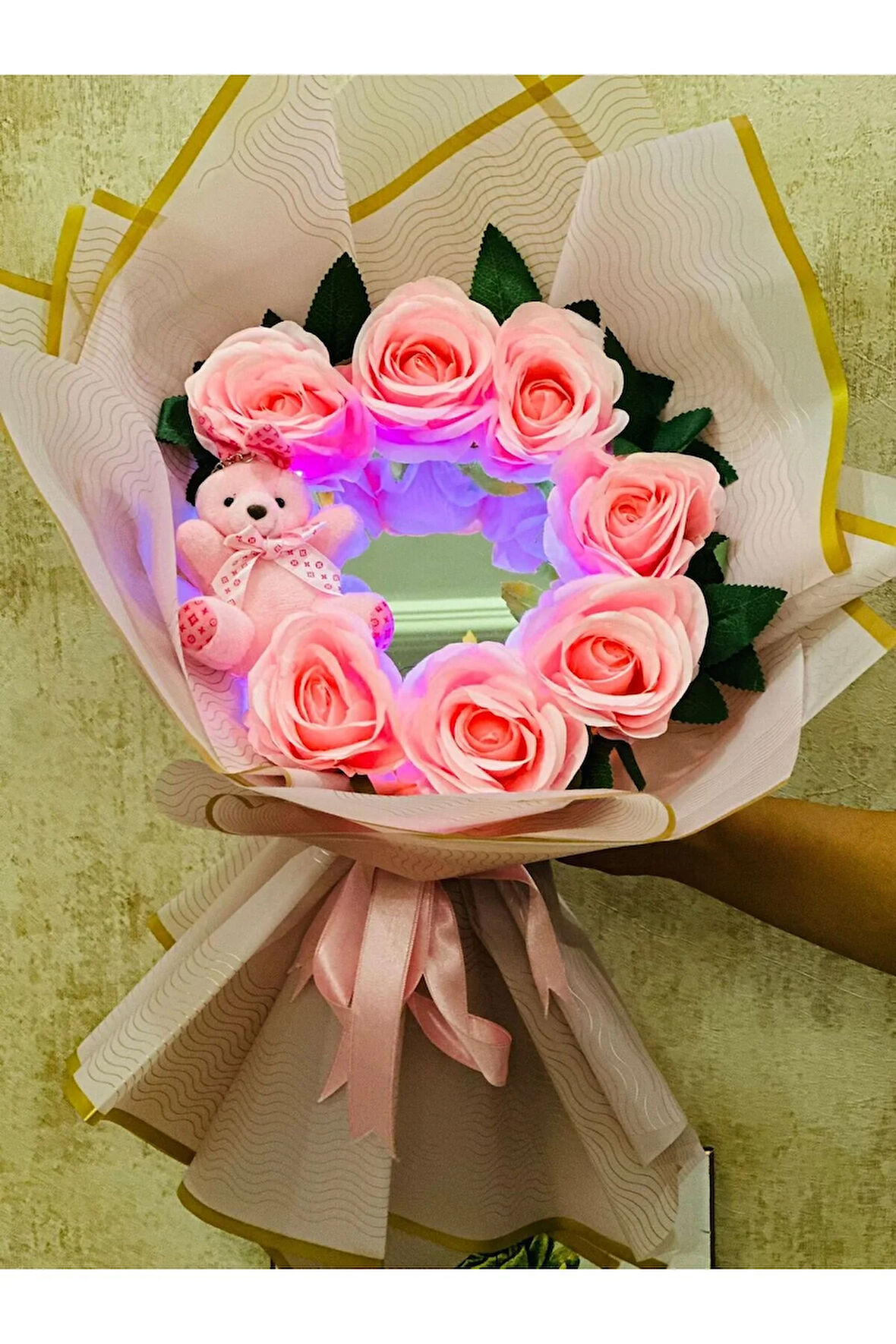 Ayıcıklı Led ışıklı ayna buketi