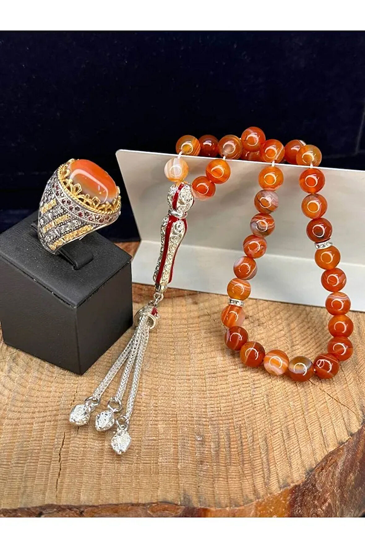 Yemen Akik Taşlı 925 Ayar Yüzük Ve Yemen Akik Taşlı Tesbih