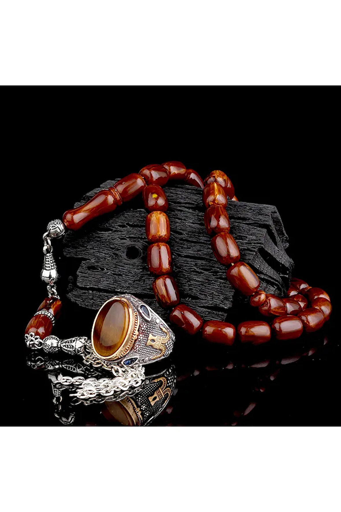 925 Ayar Gümüş Erkek Yüzük Akik Taşlı & Doğal Akik Taşlı Tesbih