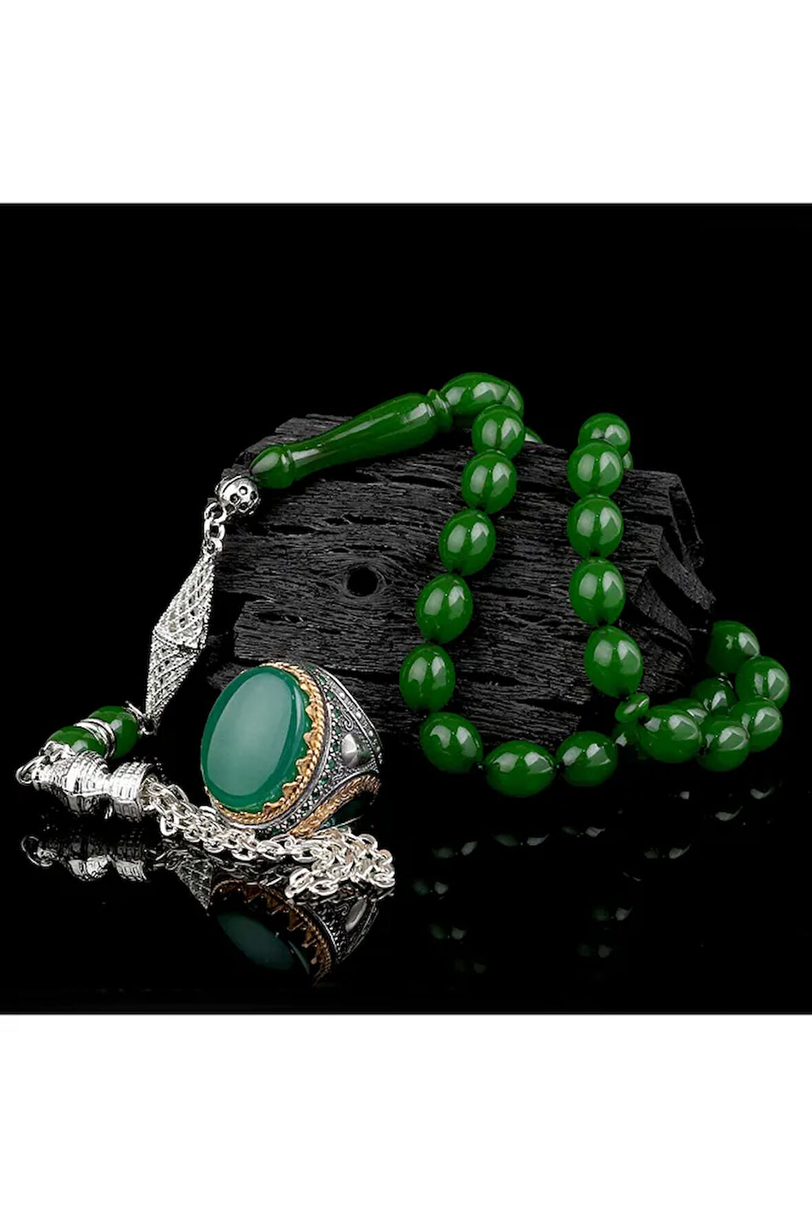 925 Ayar Gümüş Erkek Yüzük Akik Taşlı & Doğal Akik Taşlı Tesbih