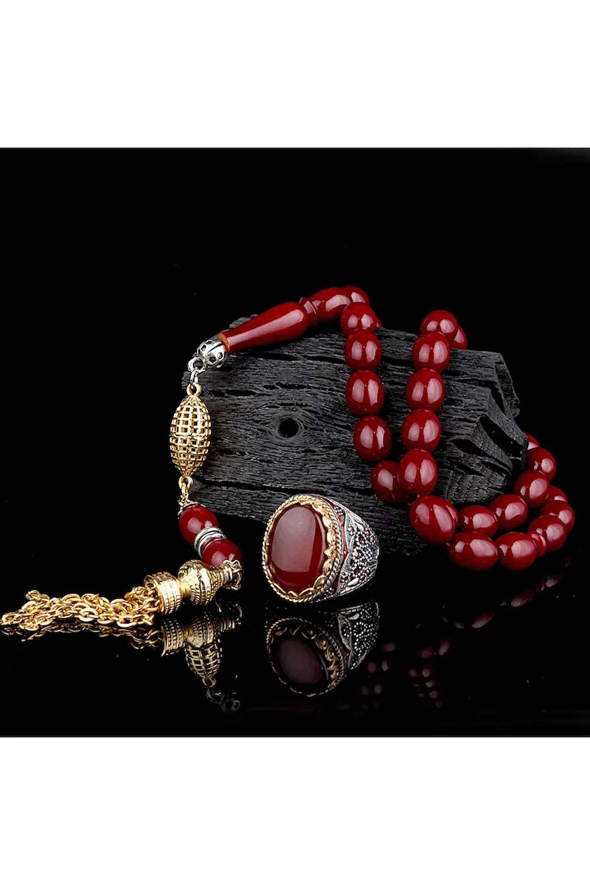 925 Ayar Gümüş Erkek Yüzük Akik Taşlı & Doğal Akik Taşlı Tesbih