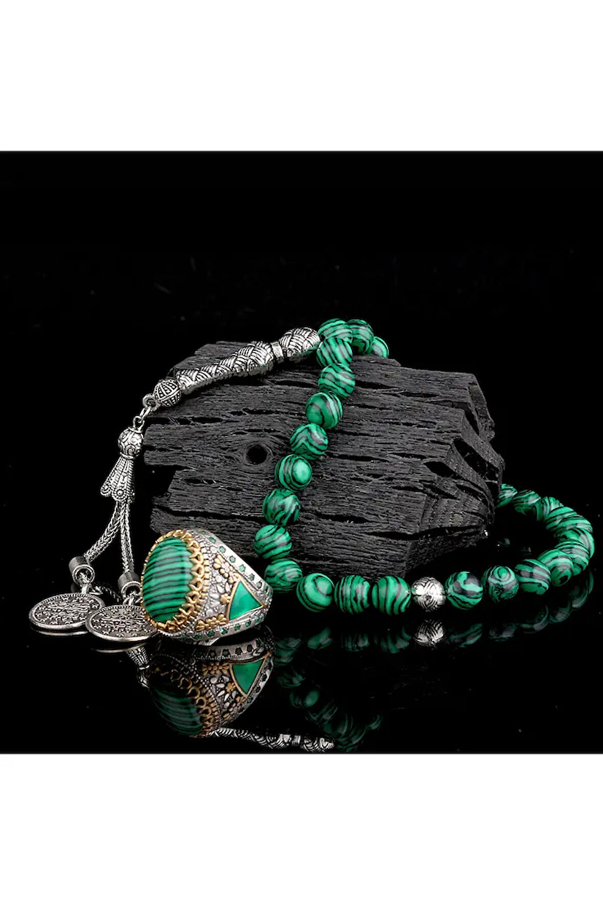 925 Ayar Gümüş Erkek Yüzük Akik Taşlı & Doğal Akik Taşlı Tesbih