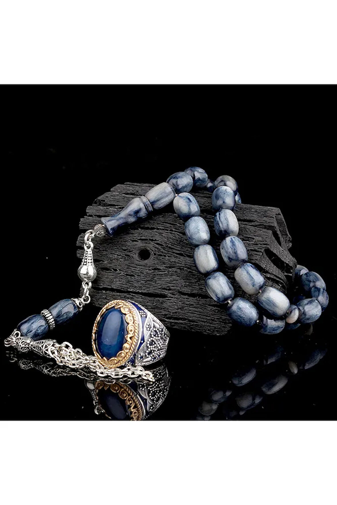 925 Ayar Gümüş Erkek Yüzük Akik Taşlı & Doğal Akik Taşlı Tesbih