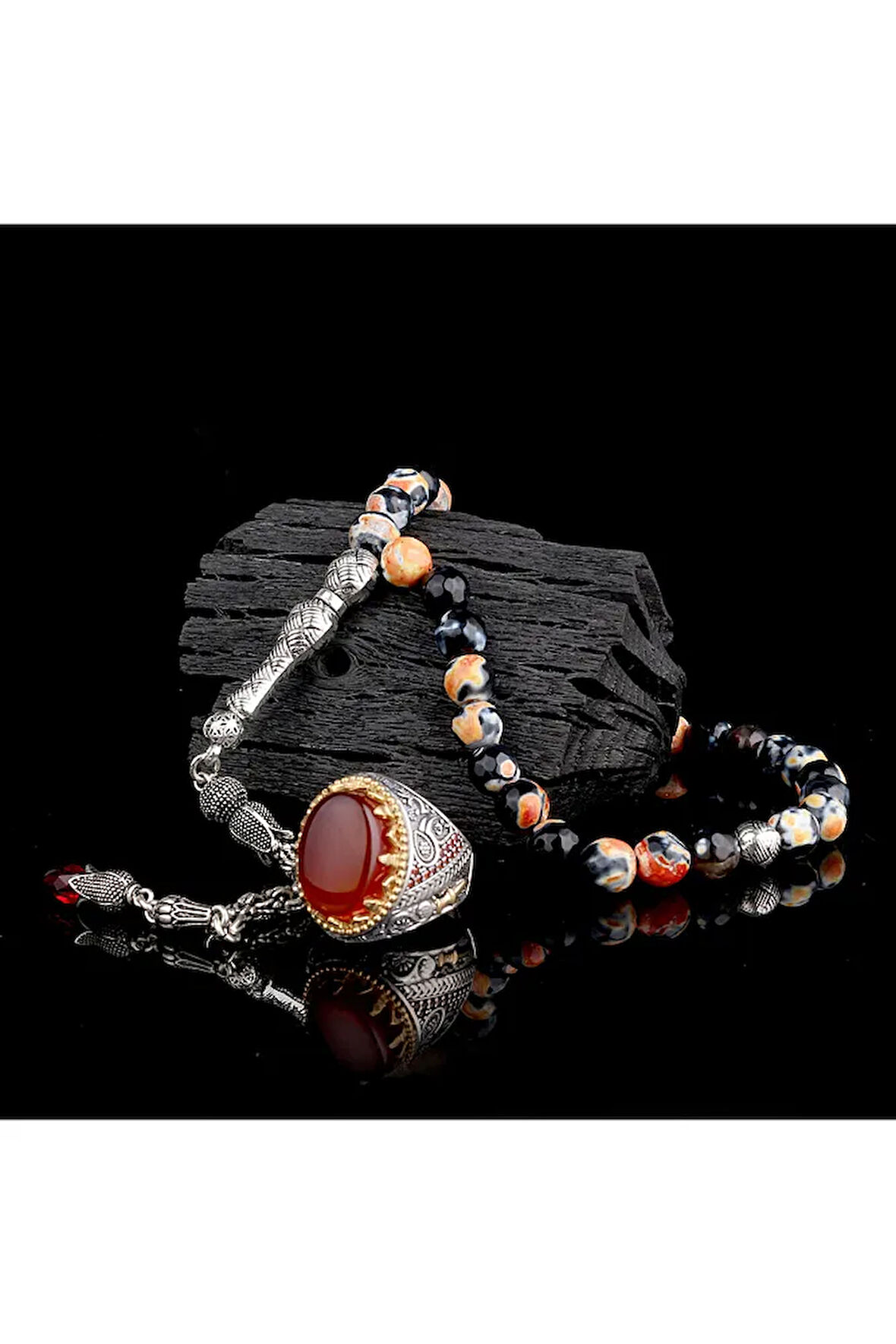 925 Ayar Gümüş Erkek Yüzük Akik Taşlı & Doğal Akik Taşlı Tesbih