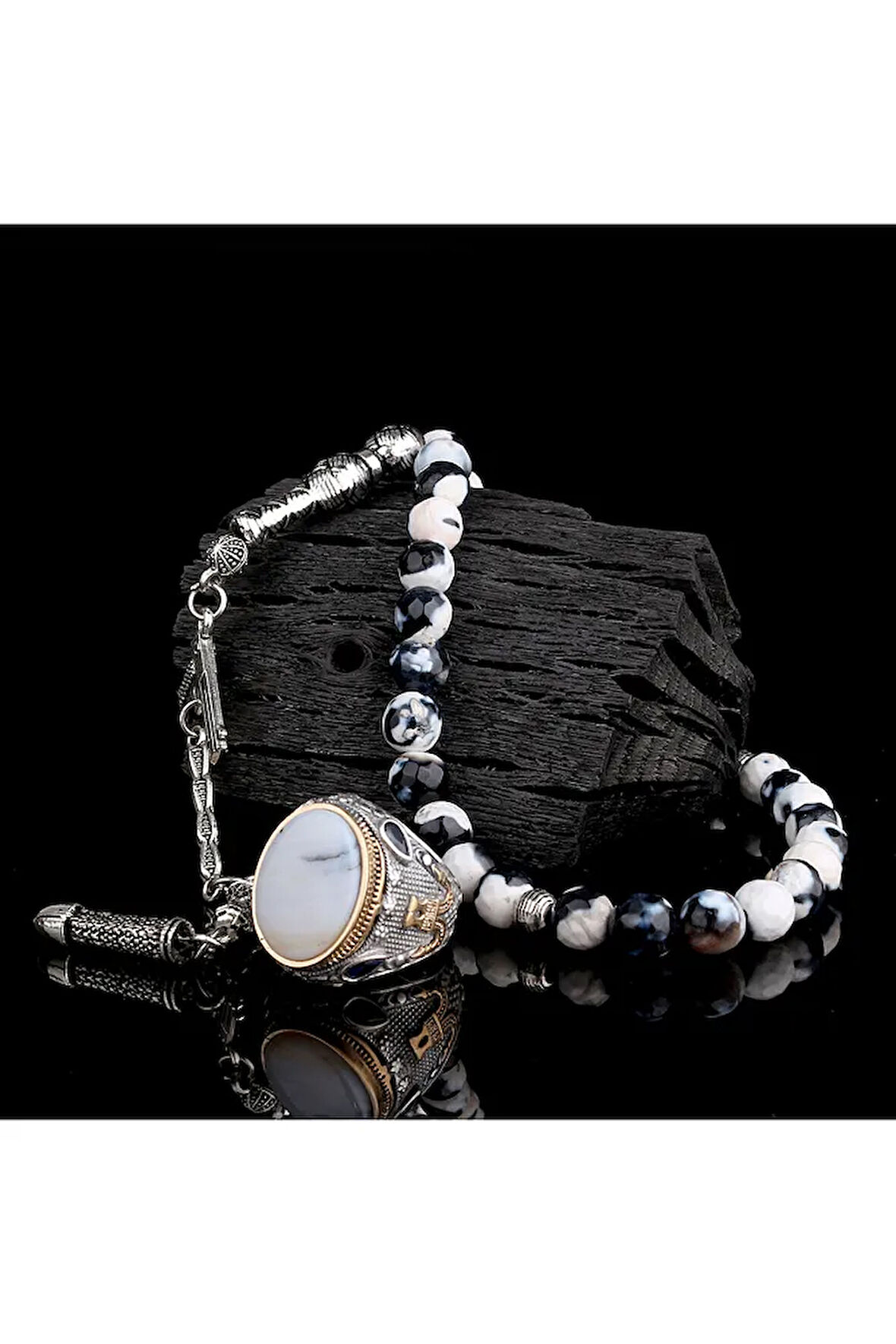 925 Ayar Gümüş Erkek Yüzük Akik Taşlı & Doğal Akik Taşlı Tesbih