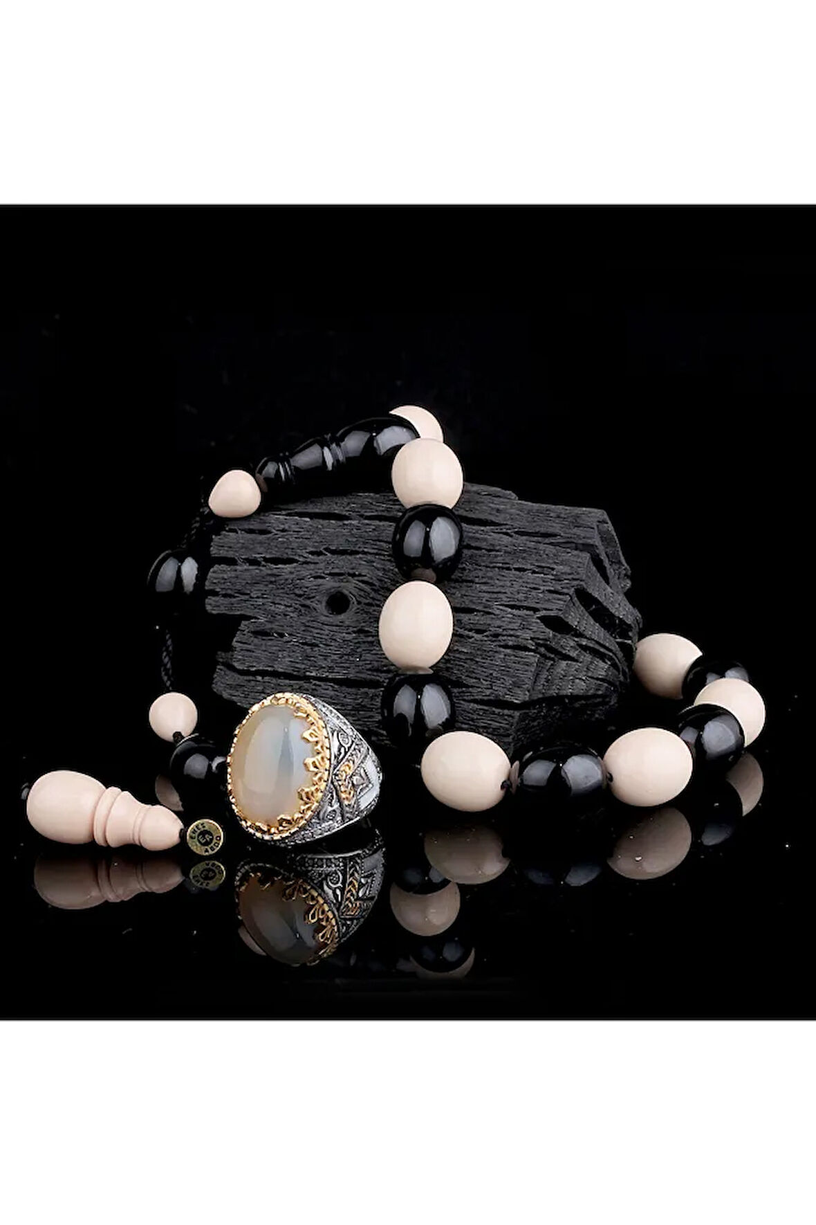 925 Ayar Gümüş Erkek Yüzük Akik Taşlı & Doğal Akik Taşlı Tesbih