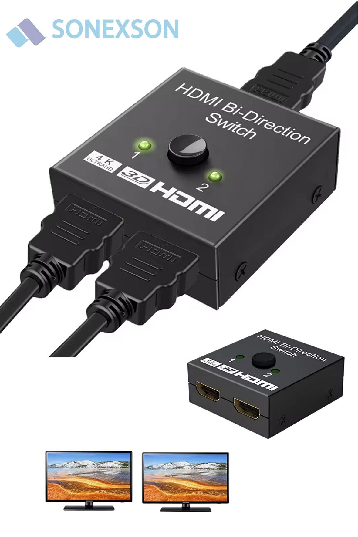 2 Port Çift Yönlü HDMI Switch Splitter Ekran Monitör Çoklayıcı Çoğaltıcı