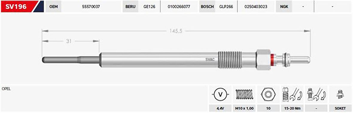 Kızdırma Bujisi 4,4V Opel Astra J-K  1.6 Cdti Insıgnıa B 1.6 Cdti Merıva B  1.6 Cdtı Mokka / Mokka X