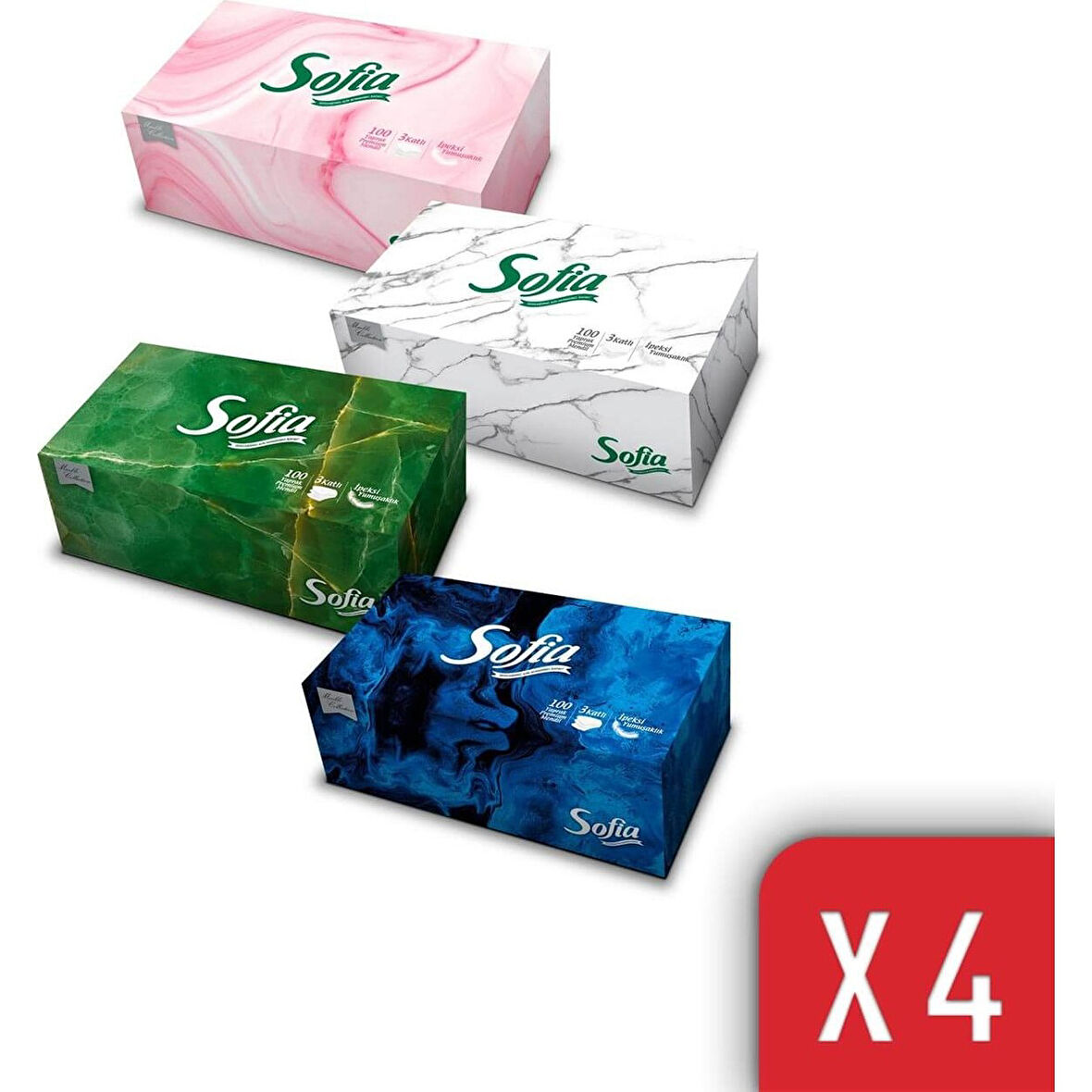 Sofia Kutu Mendil 100 Yaprak x 4