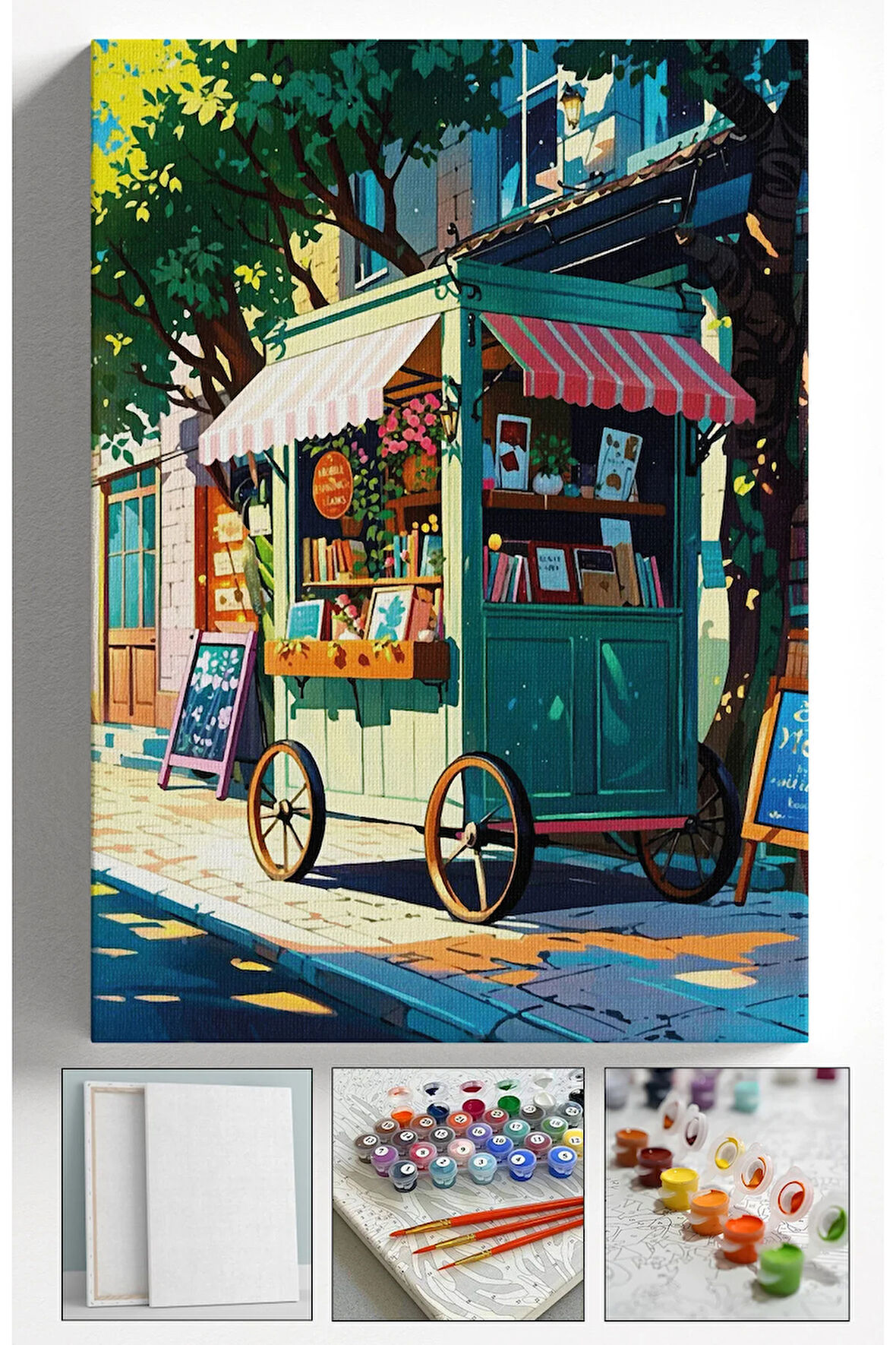 Sayılarla Boyama Çerçeveli Hobi Seti Numaralı Tuval Fırça Boya Dahil Kasnaklı SOKAK SATICI 40X50 Cm