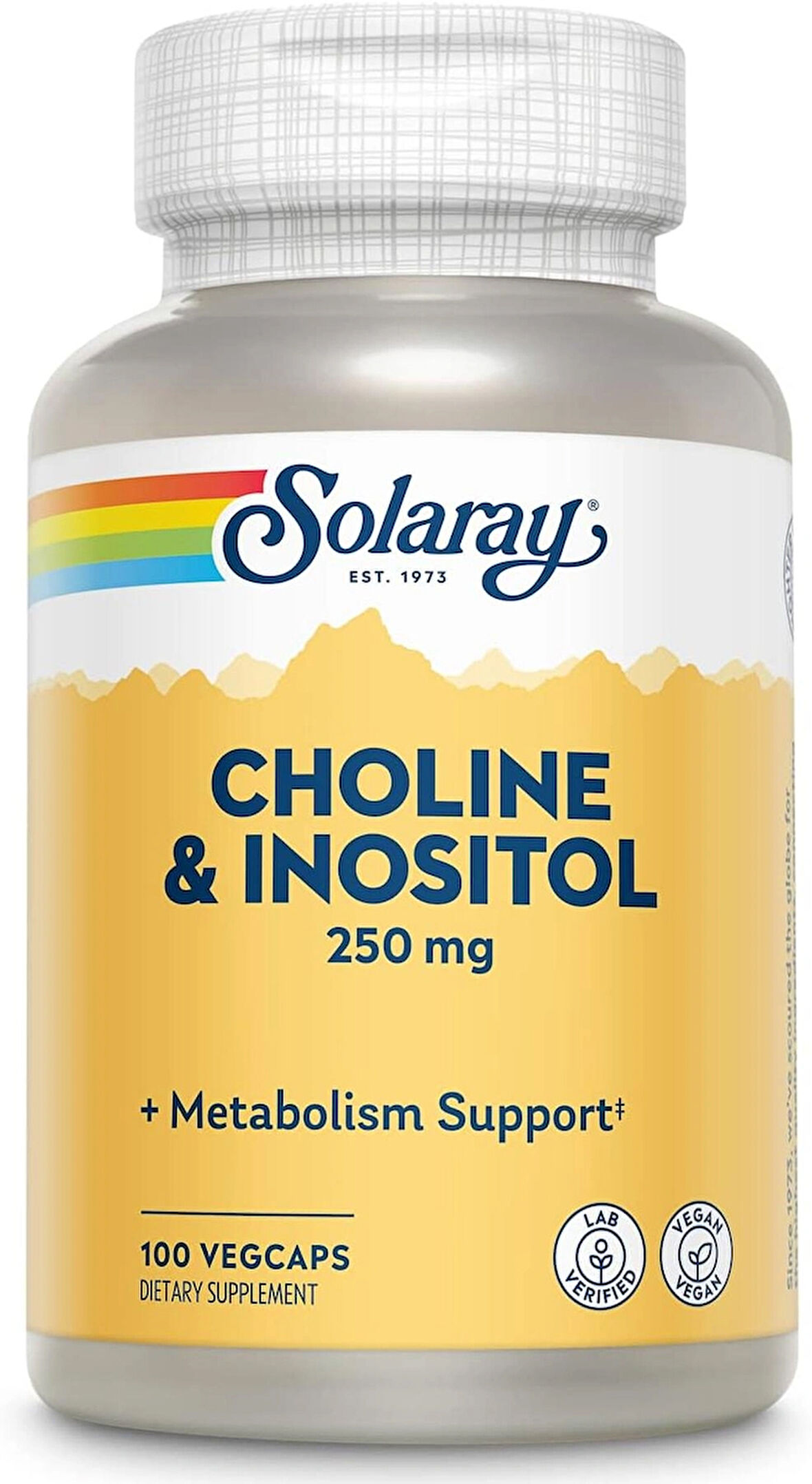 SOLARAY Choline & Inositol 250 mg Healthy Fat Metabolism, Brain Support 100 VegCaps