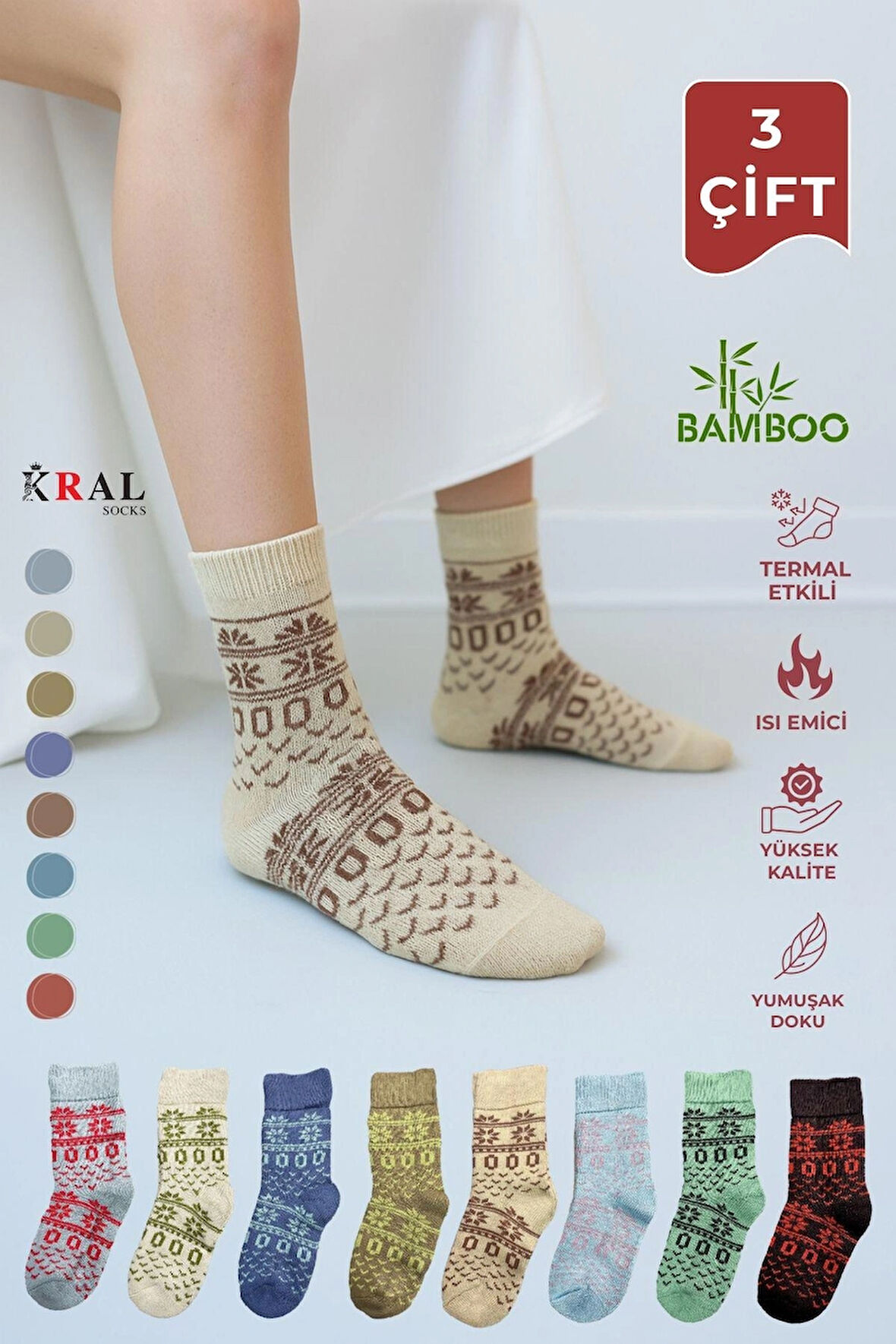 Kadın Havlu 3 Çift Kışlık Yün Çorap (BAMBU + YÜN) Sonbahar Serisi