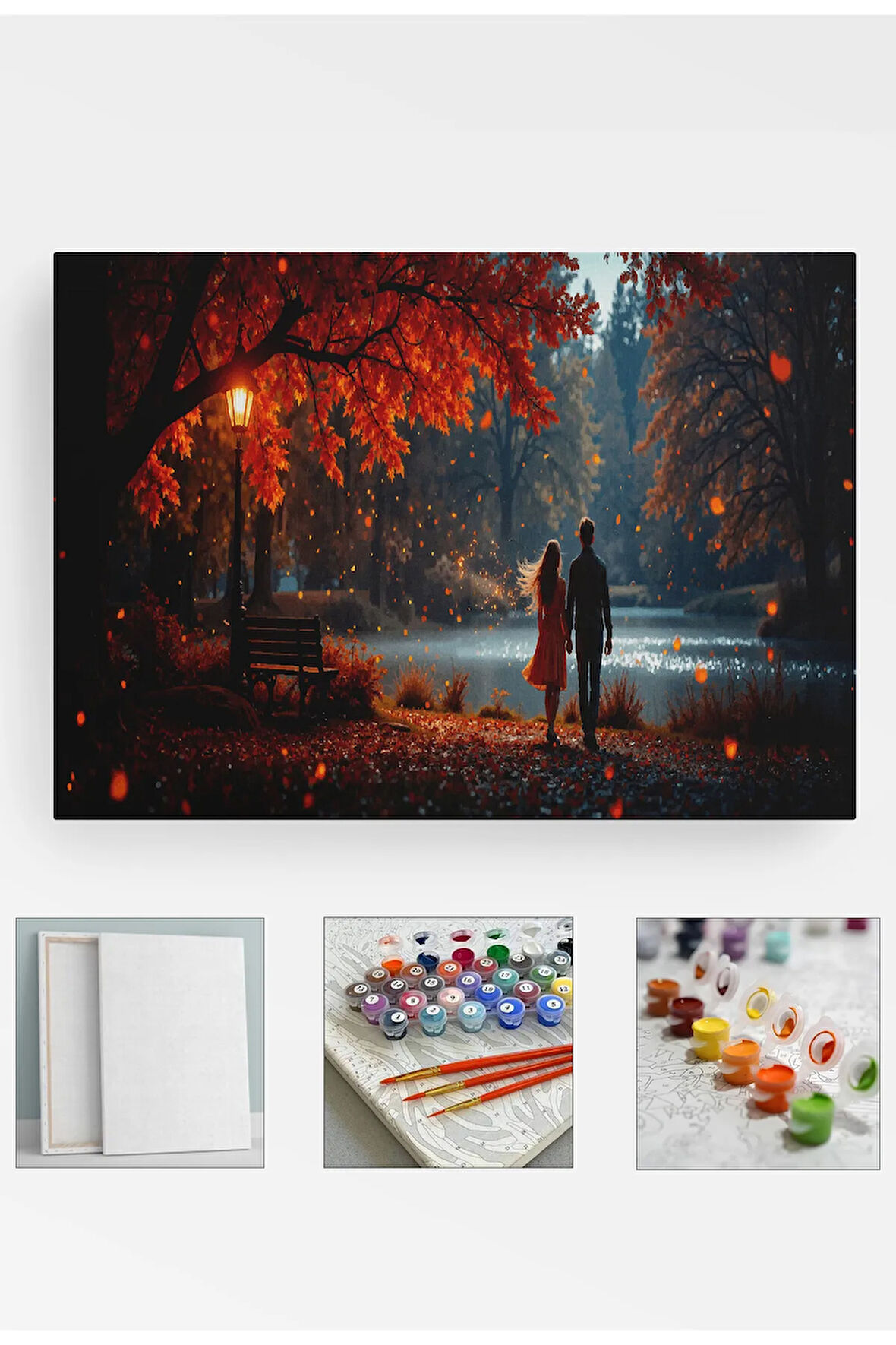 Sayılarla Boyama Çerçeveli Hobi Seti Numaralı Tuval Fırça Boya Kasnaklı 40X50Cm SON BAHAR GÖL KENARI