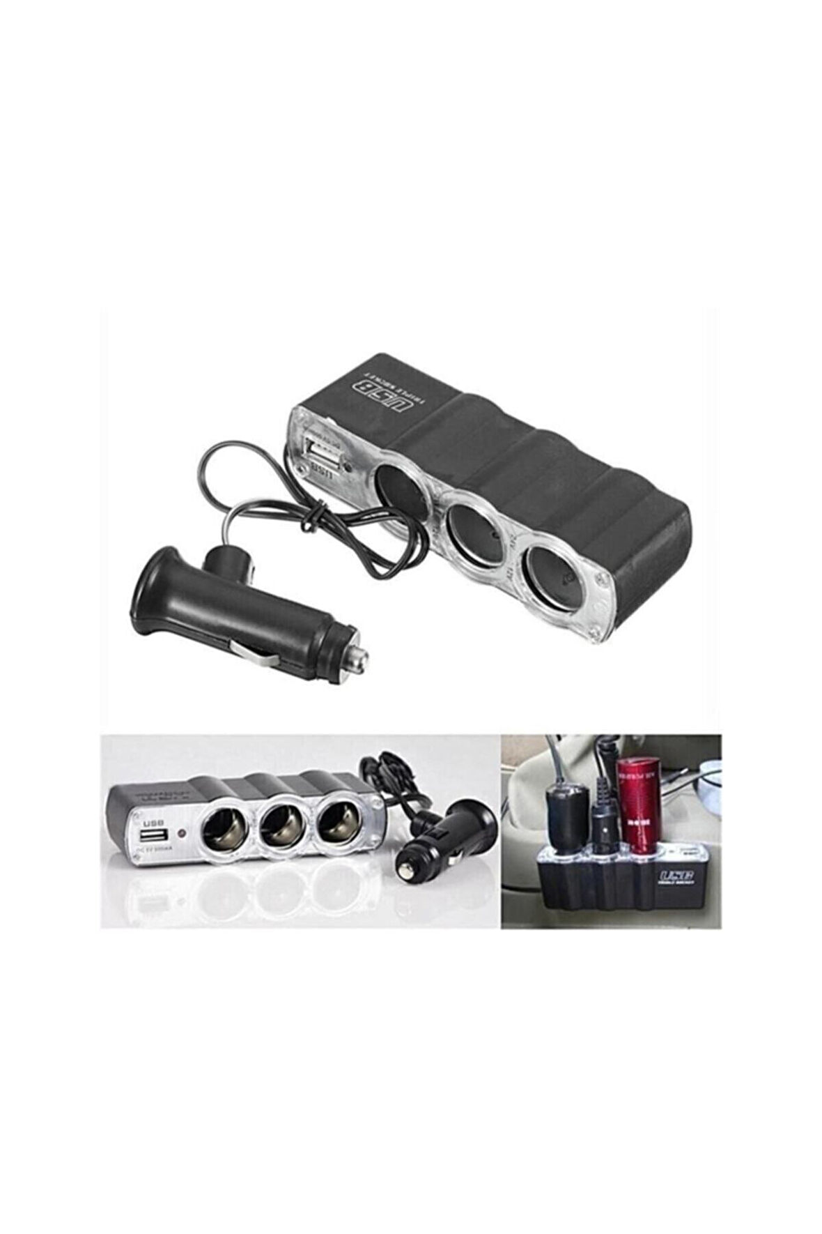 3 Port  1 Usb Oto Araç Çakmaklık Çoğaltıcı Çoklayıcı Hub