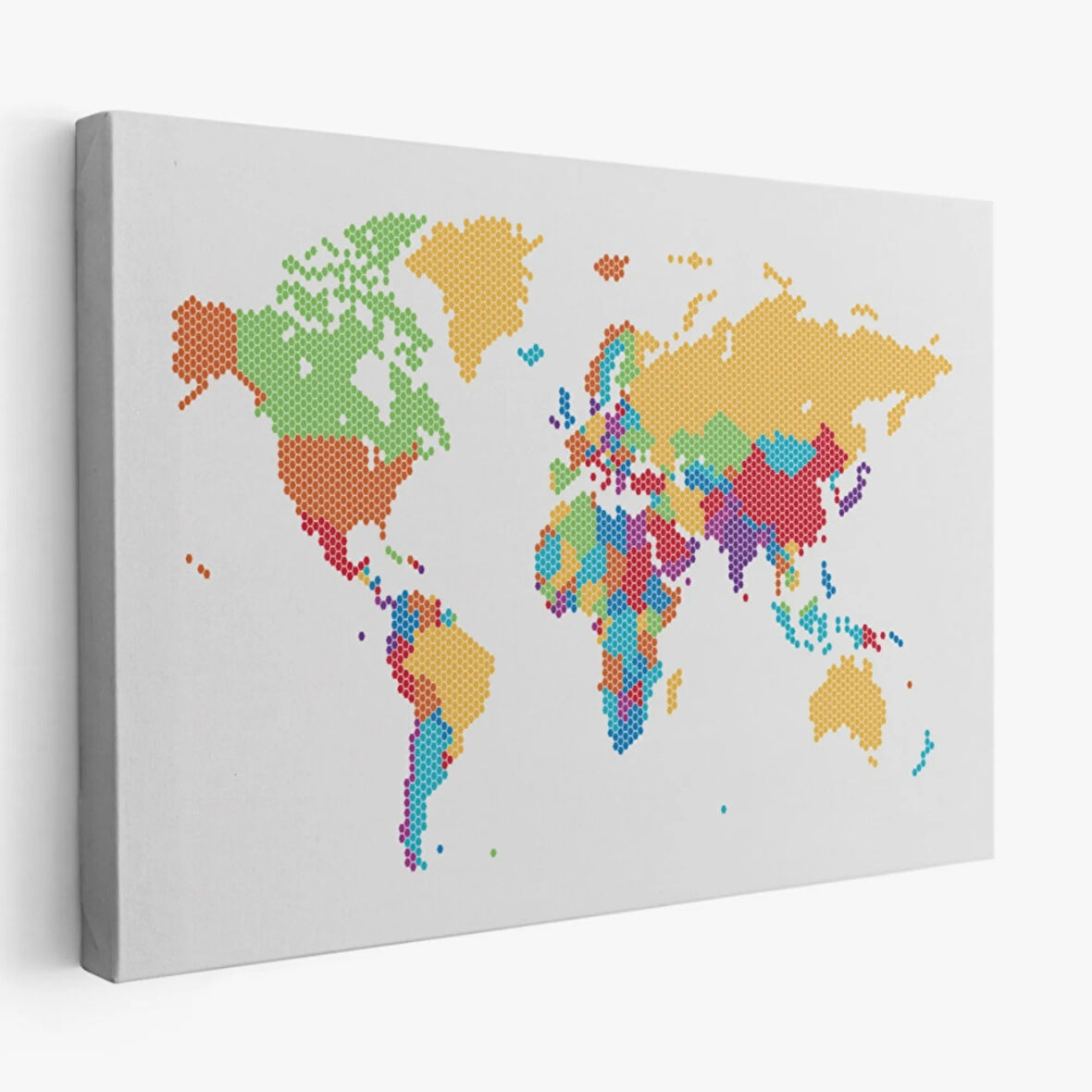 Bal Peteği Desenli Dünya Haritası Renkli Dekoratif Kanvas Tablo, Duvar Dekoru 1071