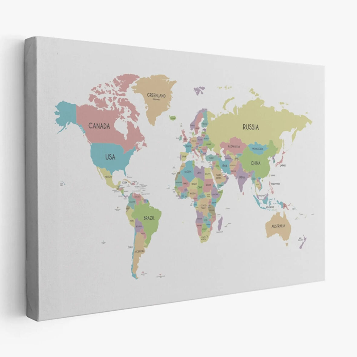 Soft Renkler İngilizce Dünya Haritası Renkli Dekoratif Kanvas Tablo, Duvar Dekoru 1077