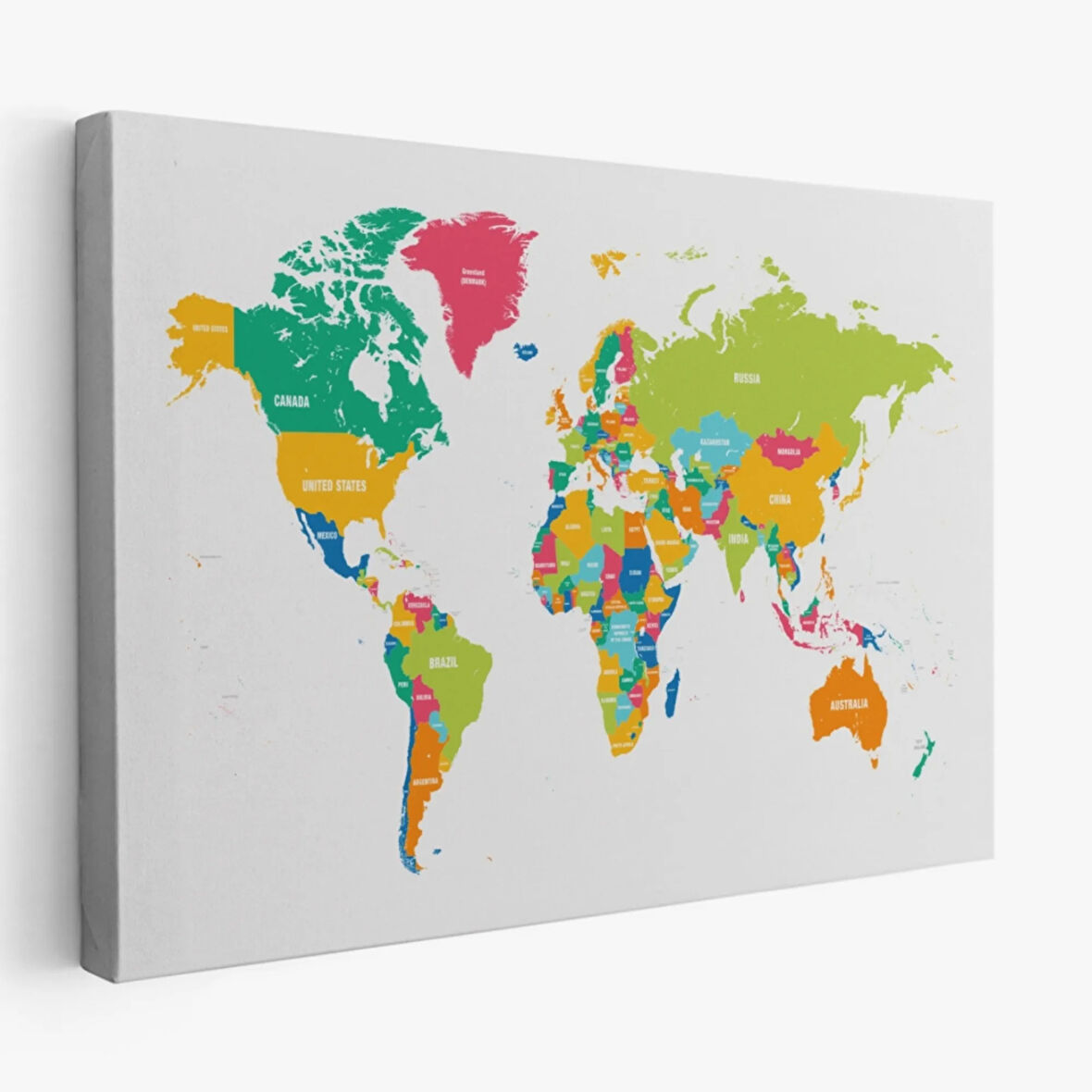 Beyaz Zemin Canlı Renkler İngilizce Dünya Haritası Dekoratif Kanvas Tablo, Duvar Dekoru 1083