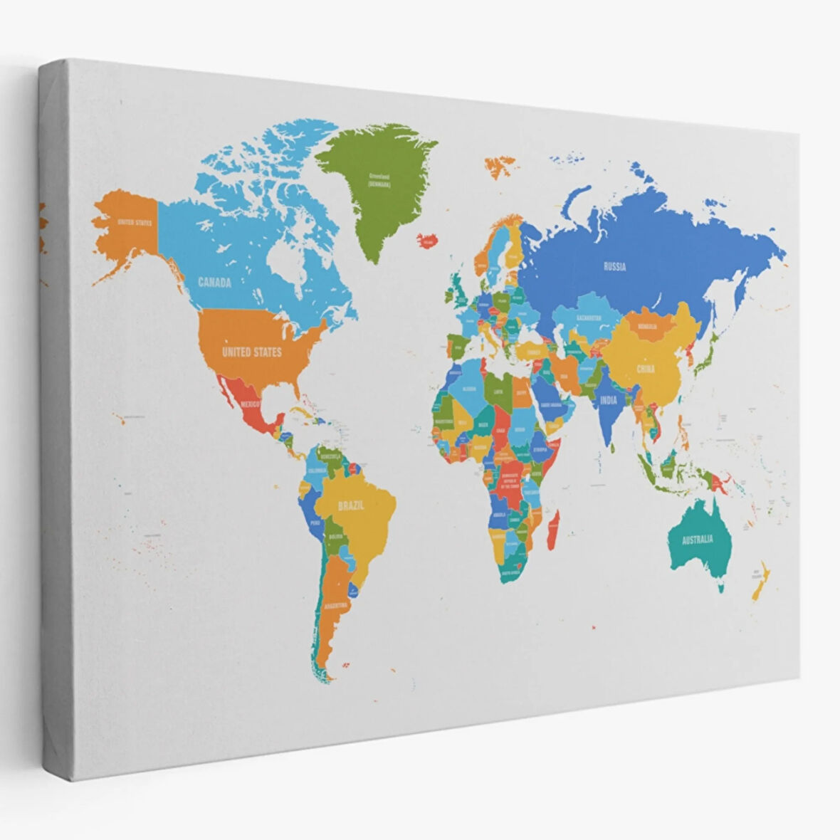 Beyaz Zemin Soft Renkler İngilizce Dünya Haritası Dekoratif Kanvas Tablo, Duvar Dekoru 1103