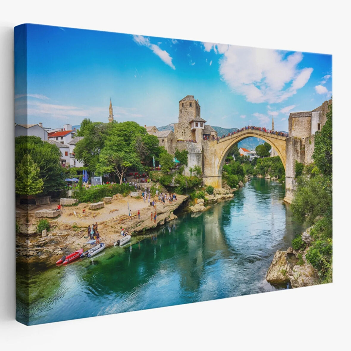Tarihi Mostar Köprüsü Manzarası, Sanatsal Dekoratif Kanvas Tablo, Duvar Dekoru 1115