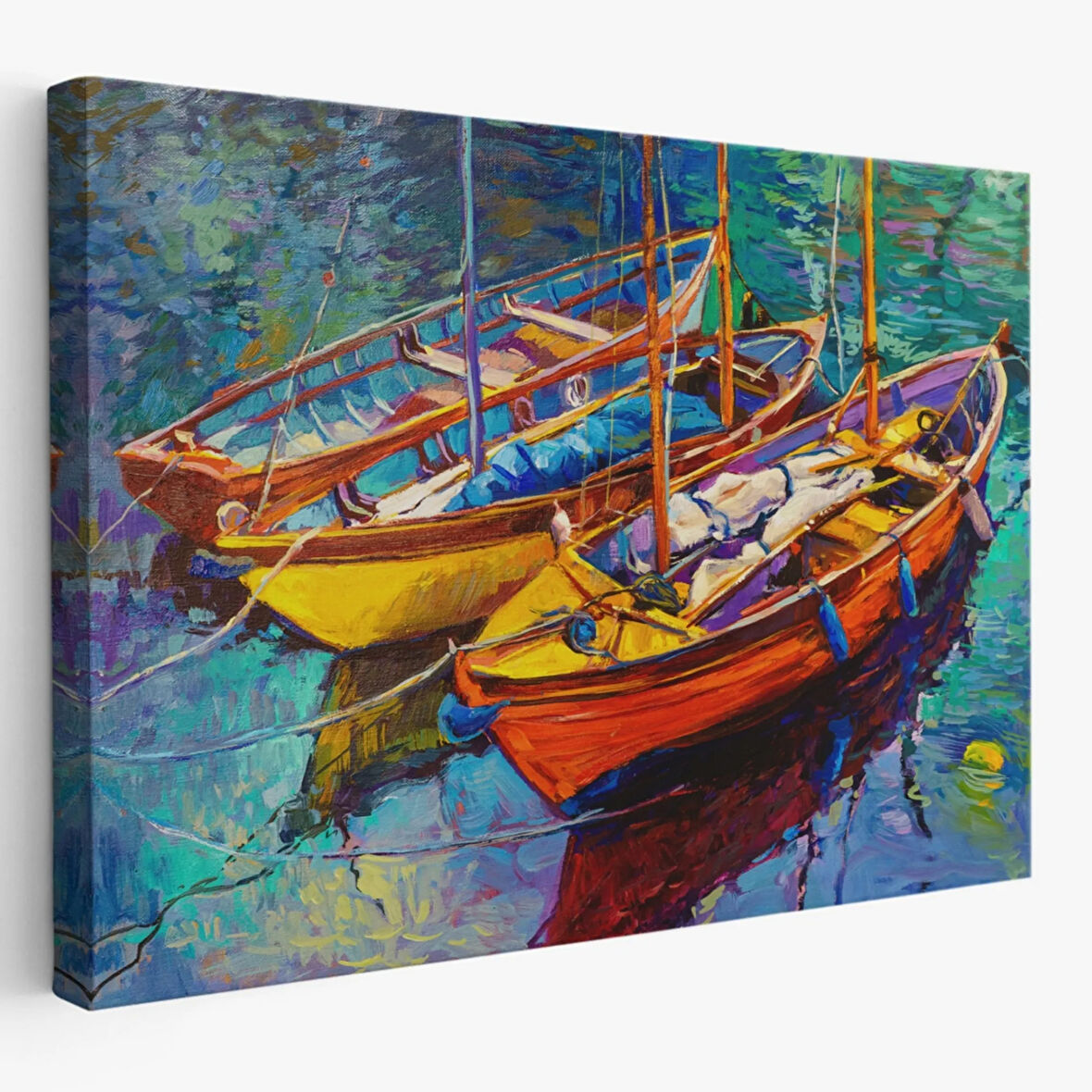 Gün Batımı Tekne ve Deniz, Modern Dekoratif Kanvas Tablo, Duvar Dekoru 1194