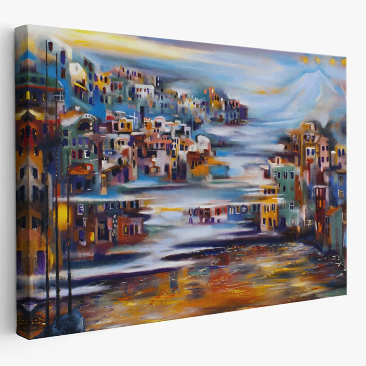 Volkan Eteğindeki Kasaba, Modern Dekoratif Kanvas Tablo, Duvar Dekoru 1226