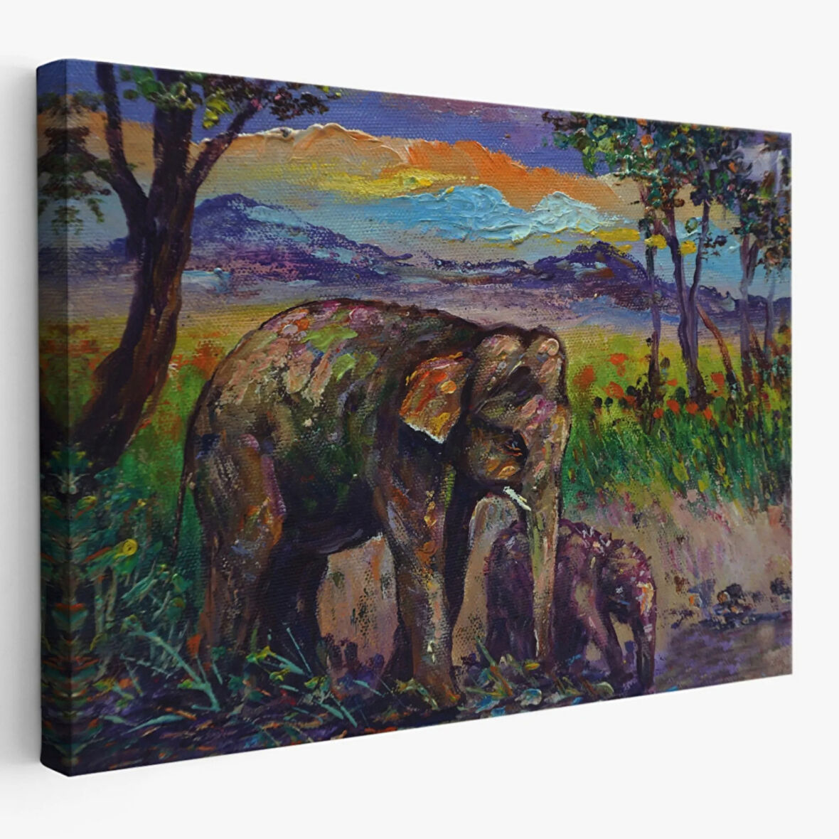 Yavru Fil ve Anne Fil, Modern Dekoratif Kanvas Tablo, Duvar Dekoru 1242