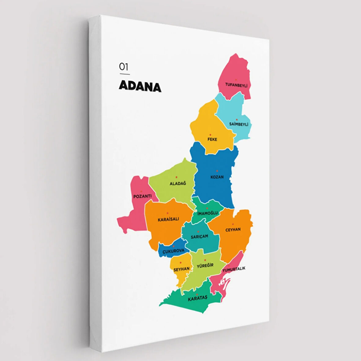 İl ve İlçeler Haritası Adana, Modern Dekoratif Kanvas Tablo, Duvar Dekoru 1248