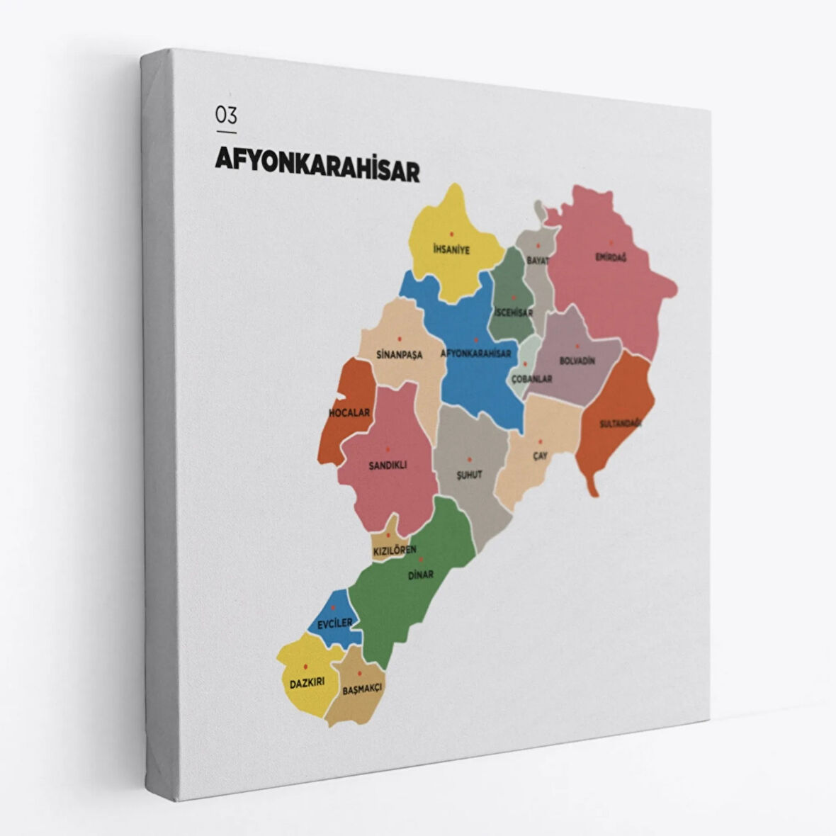 İl ve İlçeler Haritası Afyonkarahisar, Modern Dekoratif Kanvas Tablo, Duvar Dekoru 1253