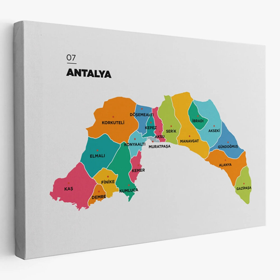 İl ve İlçeler Haritası Antalya, Modern Dekoratif Kanvas Tablo, Duvar Dekoru 1269