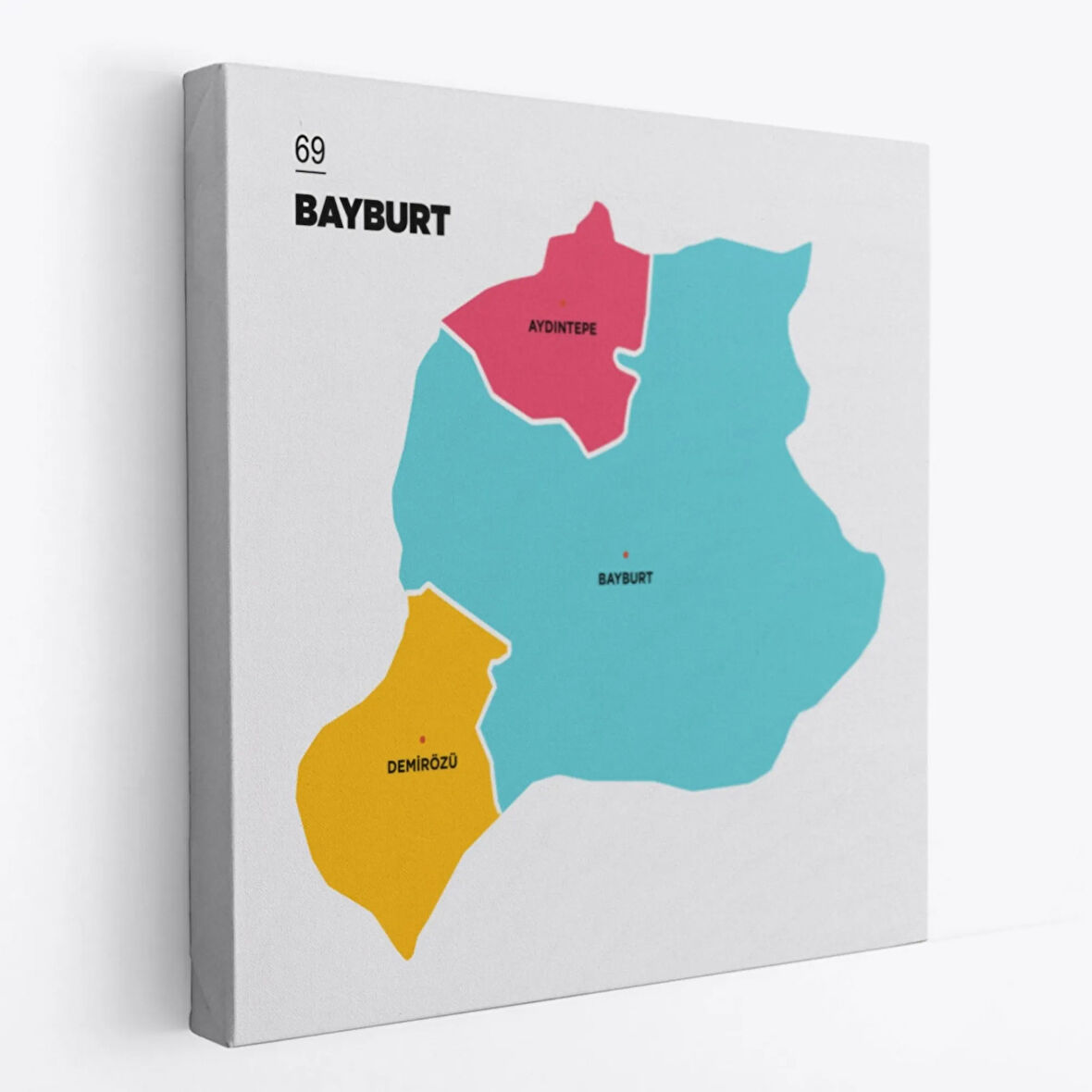İl ve İlçeler Haritası Bayburt, Modern Dekoratif Kanvas Tablo, Duvar Dekoru 1288