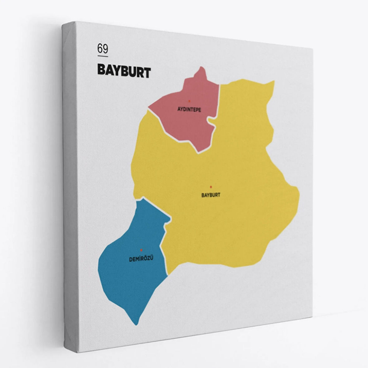 İl ve İlçeler Haritası Bayburt, Modern Dekoratif Kanvas Tablo, Duvar Dekoru 1289