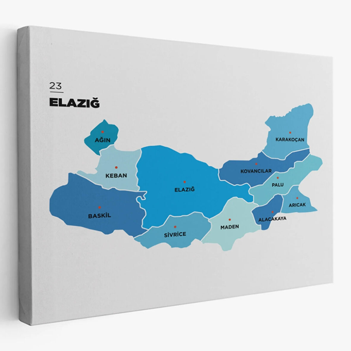 İl ve İlçeler Haritası Elazığ, Modern Dekoratif Kanvas Tablo, Duvar Dekoru 1332